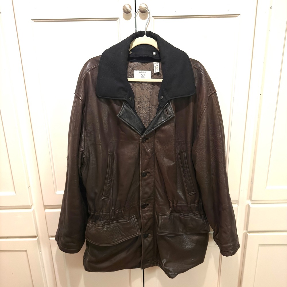 Valentino‎ Uomo Mens Leather Jacket Brown Size 38 Button Front Repairs Needed